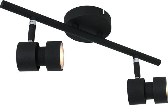 Spot Natasja 7902ZW : spot noir à 2 lampes en métal avec douilles GU10 à intensité variable, pour l'intérieur, au design moderne