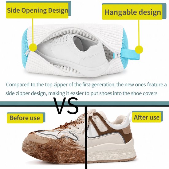 Lot de 2 sacs de lavage pour chaussures BOTC - Sacs de lavage réutilisables pour chaussures – Nettoyage en profondeur à 360° grâce à la microfibre - Sacs de lavage protecteurs pour chaussures, compatibles avec le lave-linge et le sèche-linge - Blanc et bl