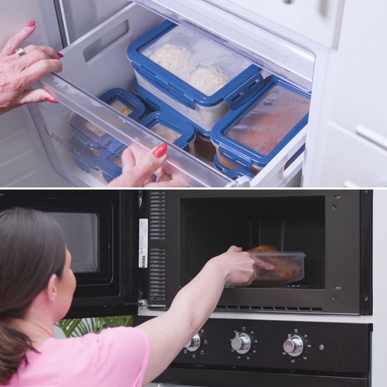 Lot de 2 récipients de conservation Livington Flex & Fresh - plus d'espace grâce au couvercle rabattable - lavables au lave-vaisselle - fermeture à clic et bague d'étanchéité - empilables - préservent longtemps la fraîcheur des aliments