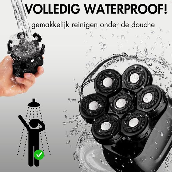 Rasoir 6-en-1 pour hommes + tête de rasage supplémentaire - Tondeuse - Tronçonneuse - Sansbeauté® Skull Sharp PRO - Wet & Dry - Rasage du visage et de la tête - Rasage de la tête - Chargement sans fil - Accessoires
