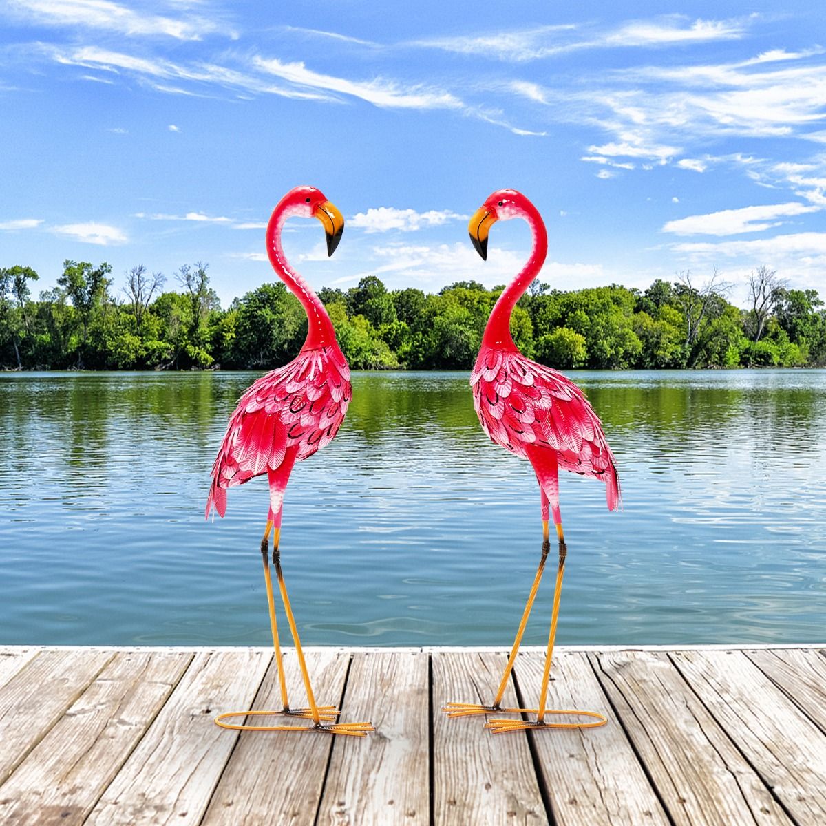 Statues de jardin Coast Flamingo - Lot de 2 - Métal - Rose