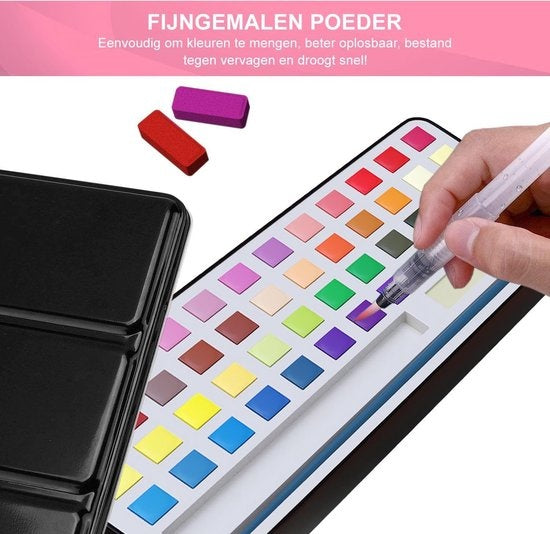 Rubye® Water colours - Aquarelles - Stylo pinceau - Pinceau - Peintures - Aquarelles adultes - Aquarelles enfants - Peinture par numéro - 48 couleurs