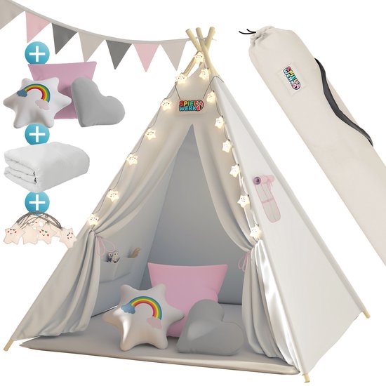 Spielwerk Play tent - LED 3 Coussins Turnbuckle 130x130x160cm - Rose