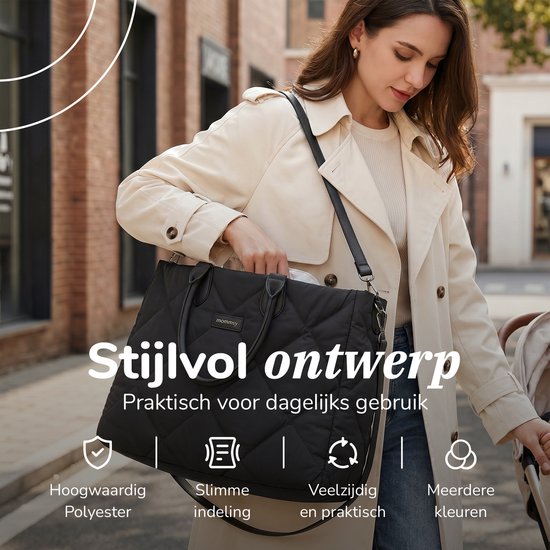 Sac à langer Mommsy – Sac à langer – Mom Bag – Compartiment isotherme – Tissu matelassé – Mommy Bag – Très spacieux – Hydrofuge – Organiseur – Léger – Noir