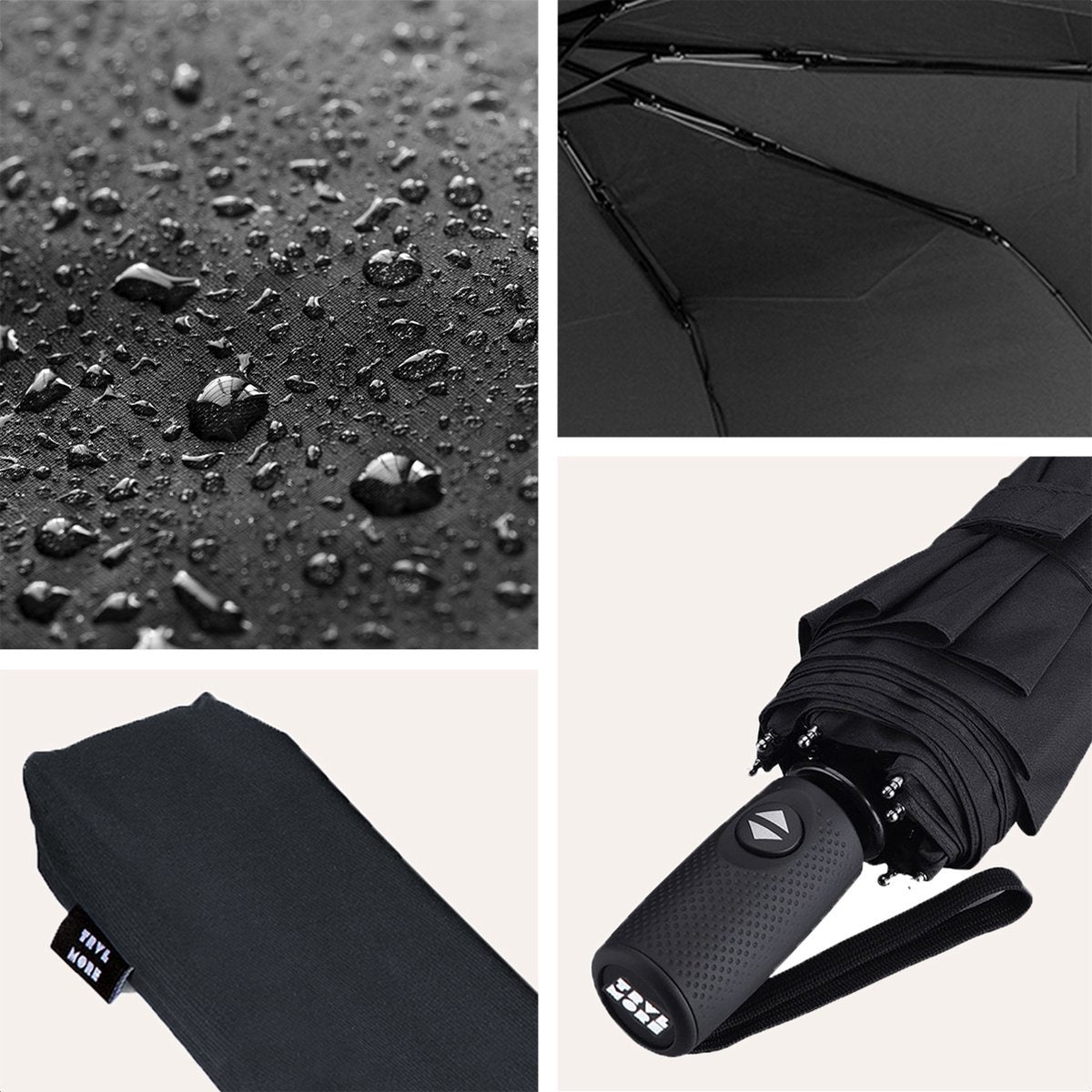 TRVLMORE Parapluie automatique Storm - jusqu'à 100km p/h - Ø 107 cm - Noir