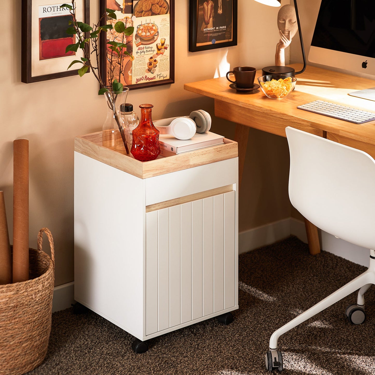 SoBuy ASK03-W Chariot de bureau à roulettes Table d'appoint Table de pression à roulettes, gris, 40 x 63 x 40 cm