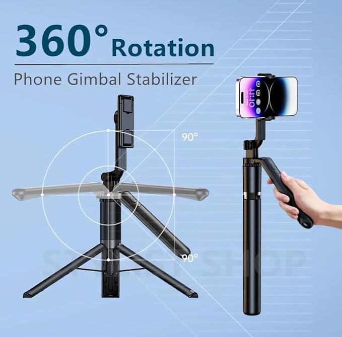 R16 Bâton de selfie extensible avec trépied - 157 cm - Télécommande Bluetooth - Rotation à 360° - Poignée d'équilibre - Pour Smartphone et GoPro