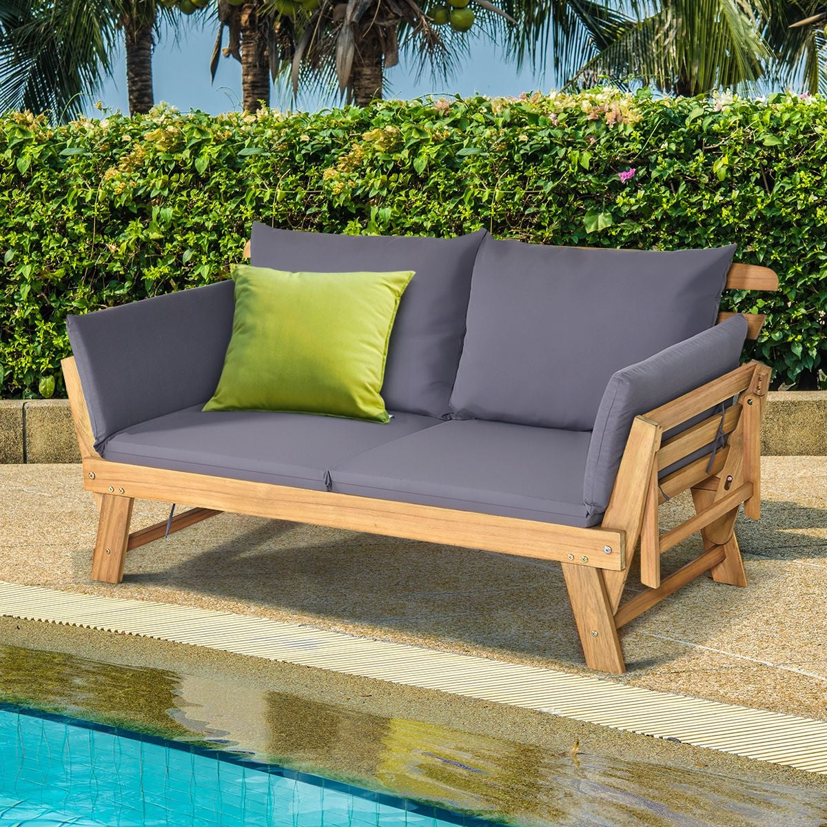 Coast Garden Bench - Canapé-lit - Coussins inclus - Max. 320 kg - 198 x 75 x 75 cm - Bois + Gris