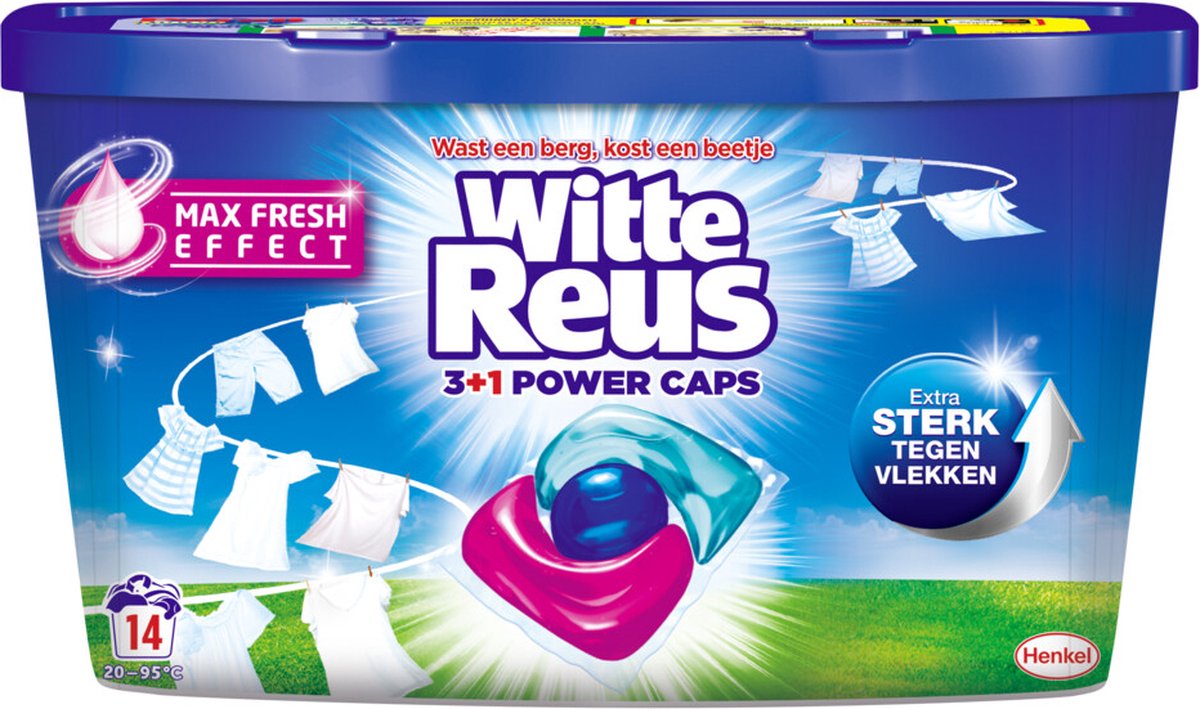 Witte Reus Power Caps – Capsules de lessive pour le linge blanc – 14 lavages – 14 capsules
