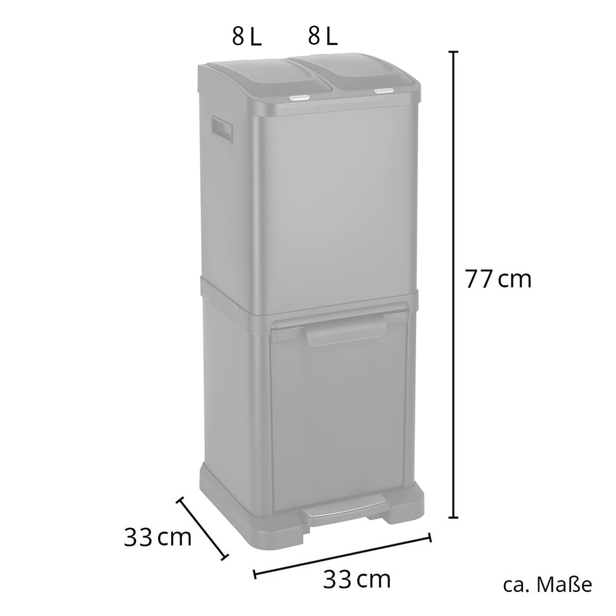 SVITA Poubelle à pédale en acier inoxydable avec séparation des déchets - 32 Litres (2x8L + 16L) - Argent - 77x33x33 cm