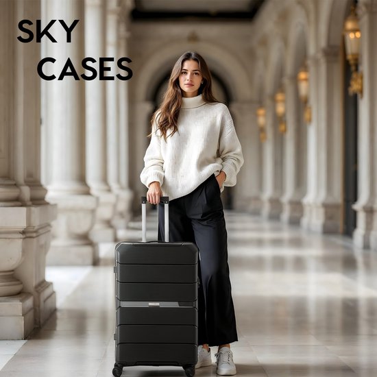 SKYCASES Urban Adventurer - Valise de voyage moyenne - Verrouillage par numéro - 44x27x66cm - 78L - Valise de voyage avec verrouillage de valise - Roues pivotantes - Noir