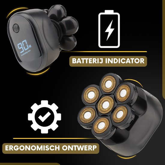 Rasoir 6-en-1 pour hommes + tête de rasage supplémentaire - Tondeuse - Sansbeauté® SkullSharp Classic | 7 Lames - Skull Shaver - Rasoir électrique pour le visage et la tête - Rasage de la tête - Wet & Dry - Electrique