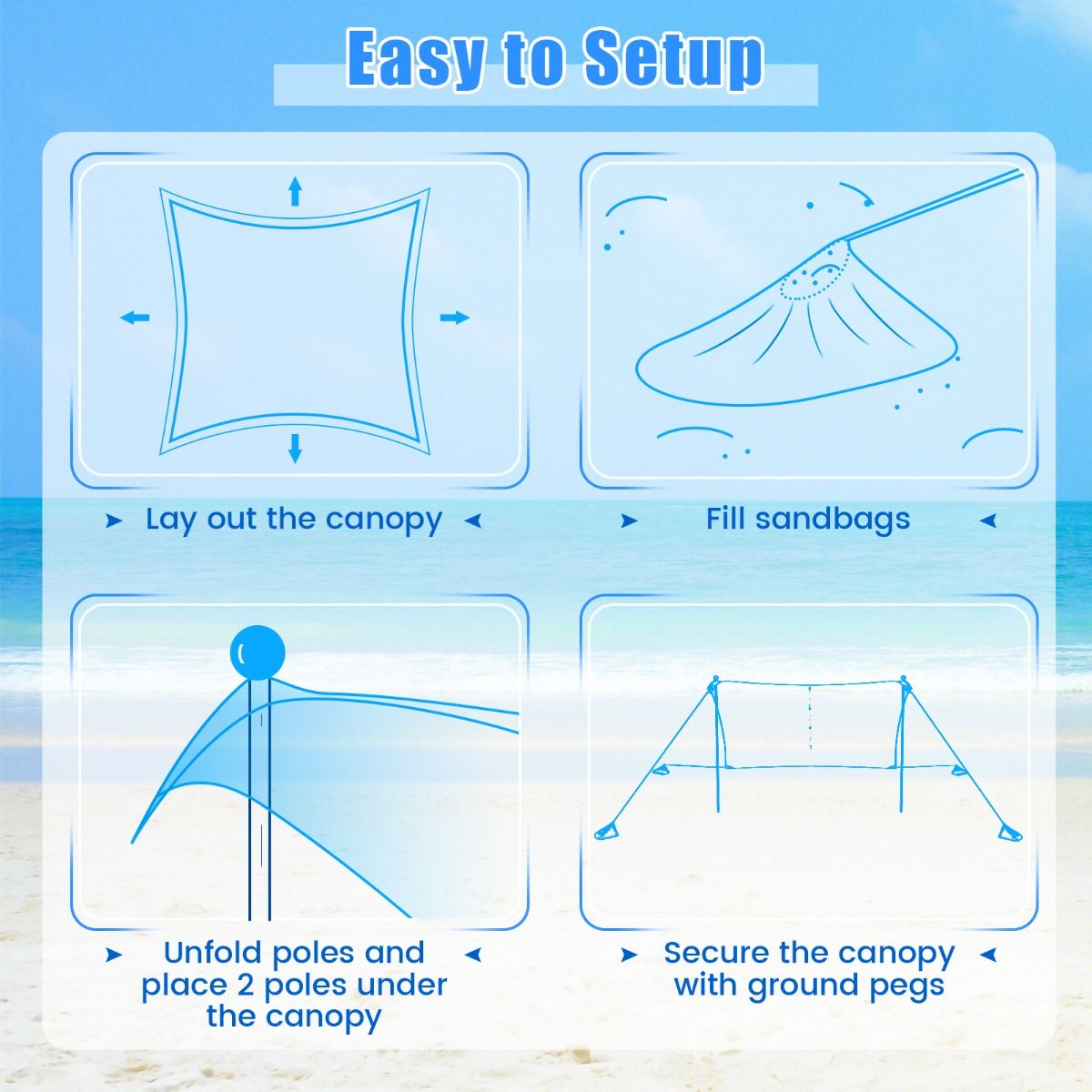 Coast Portable Beach Tent 3 x 3 m Turquoise - Tente légère et protectrice contre les UV pour la plage, le camping et le jardin