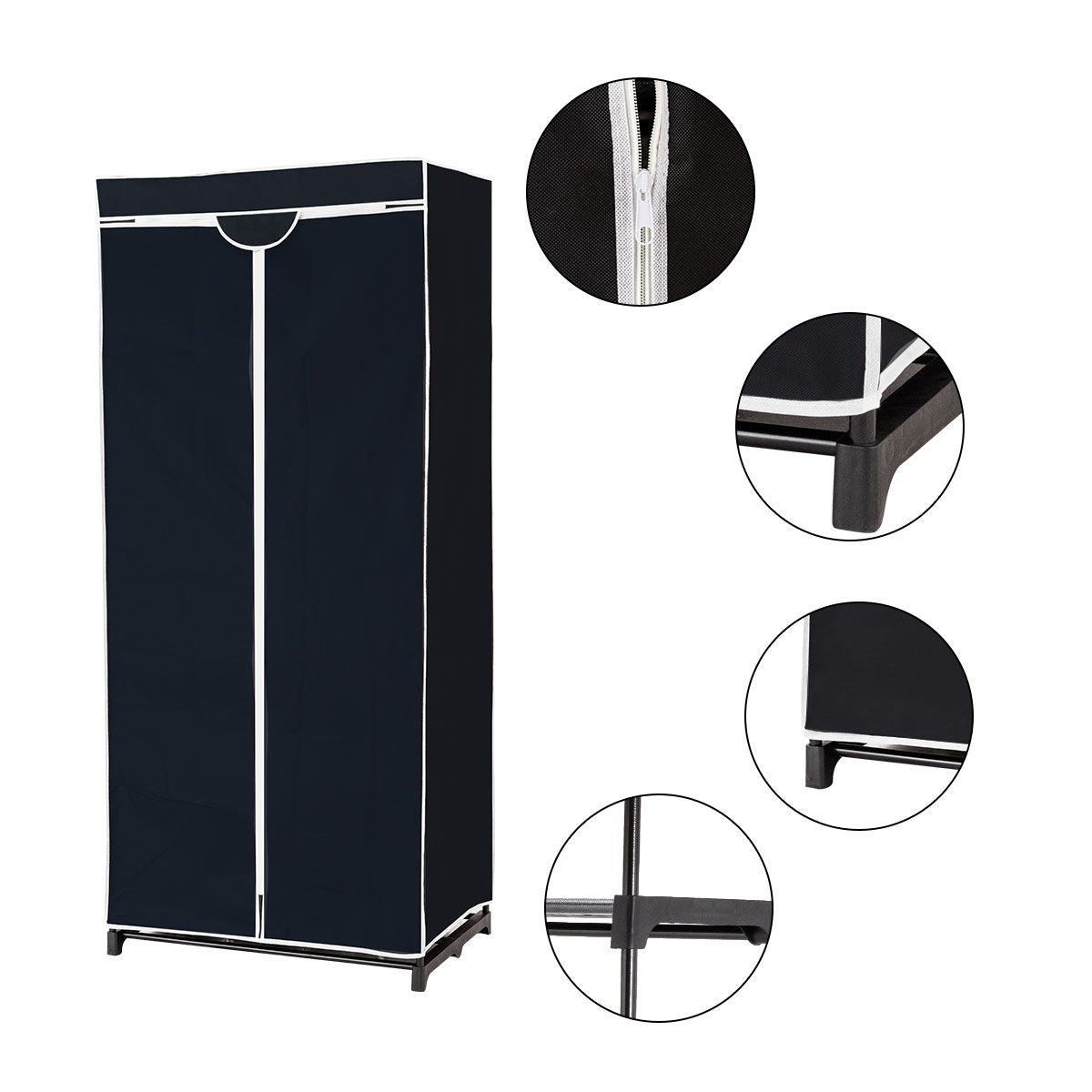Armoire portative Coast - Tissu - 74 x 50 x 172 cm - Noir