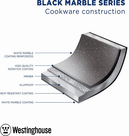Westinghouse Poêle à griller - Ø 28 cm - Induction - Sans PFOA - Marbre noir
