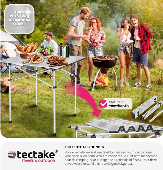 tectake® - Table de camping - Pliante - Sac de transport inclus - 70 x 70 cm - Gris
