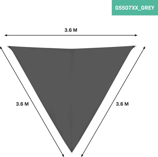 VONROC Premium Toile d'ombrage - Triangle - ∆ 360 cm - Hydrofuge - Gris - Sac de rangement et cordon de fixation inclus