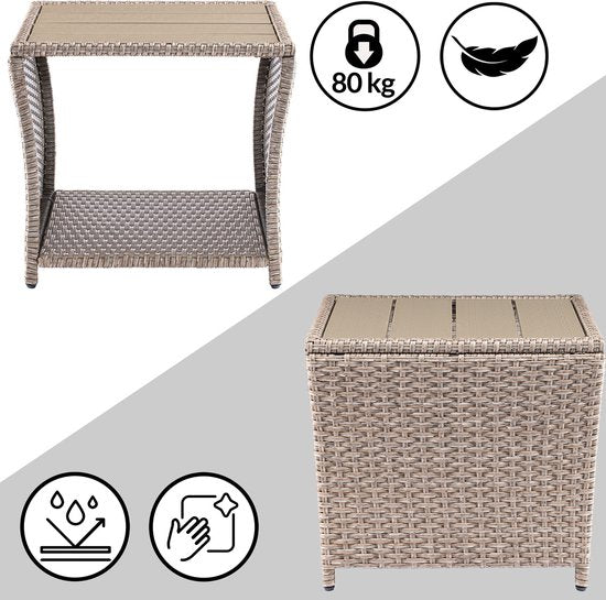 Table d'appoint Casaria Polyrattan - Plateau en WPC 45x45x40cm - Beige