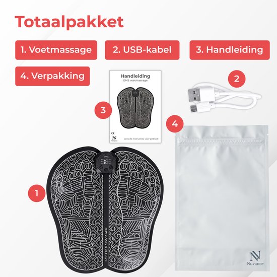 Nuvance - Appareil de massage des pieds avec écran - Tapis de massage EMS - Stimule la circulation - Appareils de massage - Sans fil - 54 positions - Noir