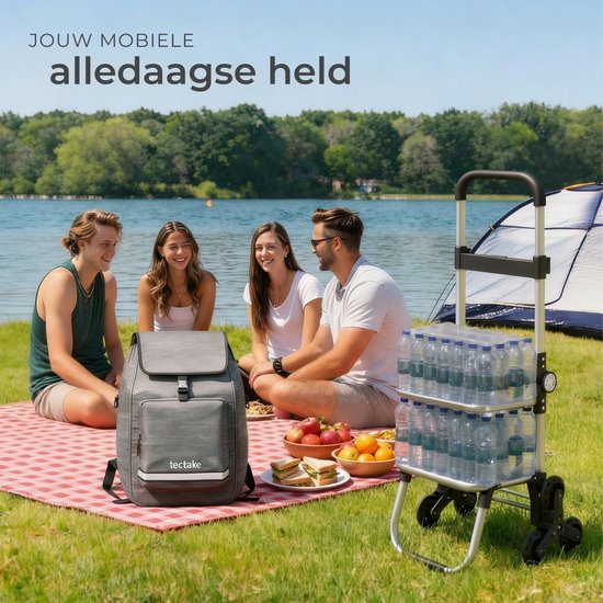 Chariot de courses tectake® 3-en-1 avec compartiment réfrigérant - Roues 4-Traploop - Pliable - Capacité de 56 L - Chariot de courses - Chariot de supermarché - S'utilise également comme diable et sac à provisions - Avec porte-clés et jeton de caddie