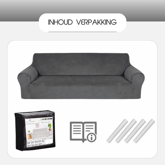 Hilvard - Housse de canapé 4 places - (230 - 275 cm) - Gris - Velours - Stretch - Housse de canapé - Housse de meuble - Contre les dommages et les taches - Housse de siège - Housse de siège