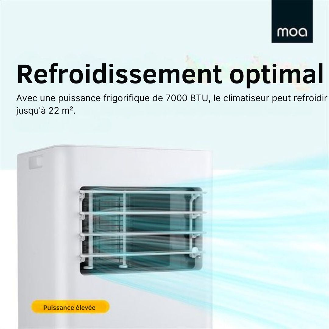 Climatiseur mobile MOA - 7 000 BTU - Avec télécommande - Jusqu'à 22m² - Pour le salon et la chambre - avec fonction de déshumidification - Scellant pour fenêtre - Blanc