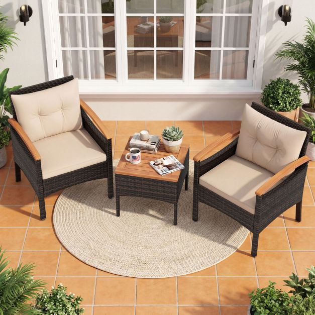 Ensemble de jardin Coast en rotin, 3 pièces – Chaises 60,5 x 60 x 73 cm – Marron