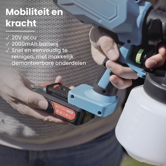 QLT Pulvérisateur de peinture à batterie pour peintures, laques et teintures à base d'eau et de solvants - Aérographe avec buse réglable - Pistolet à peinture - 800ML