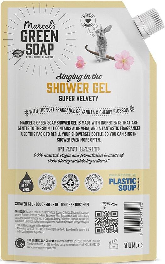 Recharge de gel douche Marcel's Green Soap - Vanille et fleur de cerisier - 6 x 500 ml
