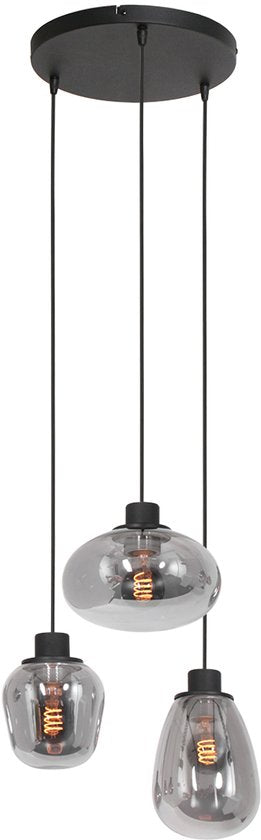 Steinhauer - Lampe suspendue Reflexion - 3079ZW - 3-Lumières - Noir & verre fumé - Ø40 cm - Max. 350 cm de haut - Raccord E27 - Design moderne
