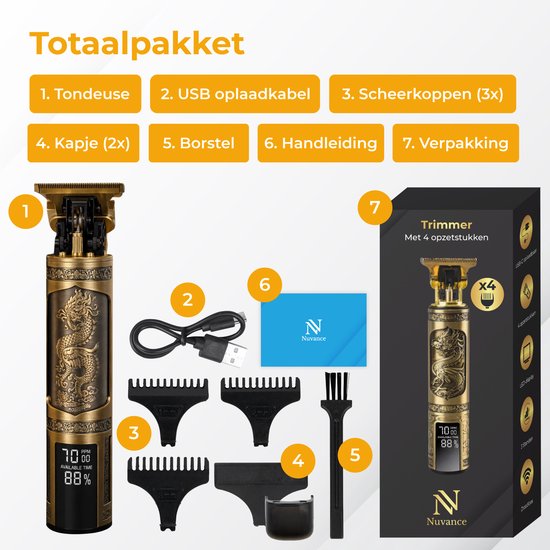 Nuvance - Tondeuse Homme - Affichage LED - Accessoires inclus - Tondeuse Barbe et Tondeuse Homme - Usb C Rechargeable - Tondeuse