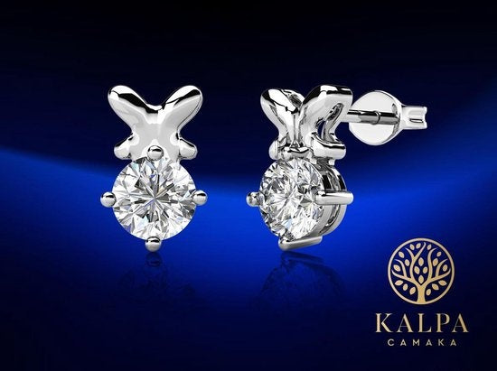 Yolora Boucles d'oreilles pour dames avec cristaux Kalpa Camaka - couleur argent - plaqué or blanc 18K - Clous d'oreilles - Cadeau de fête des mères