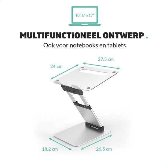 LURK® Laptop Stand Ergonomic - Laptop Raiser en aluminium - Travailler debout - Ajustable et pliable - Silver