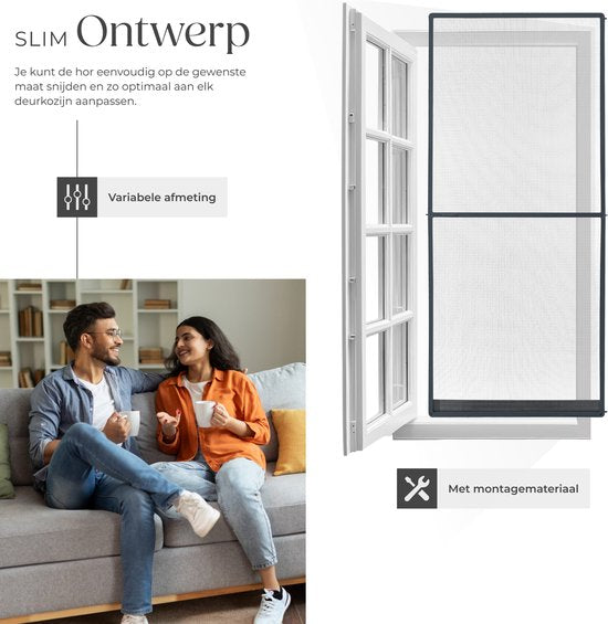tectake® Porte moustiquaire 95 x 210 cm – Moustiquaire avec cadre en aluminium – Personnalisable – Toile anti-moustiques en fibre de verre – Résistante aux intempéries et aux UV – Matériel de montage inclus – Anthracite