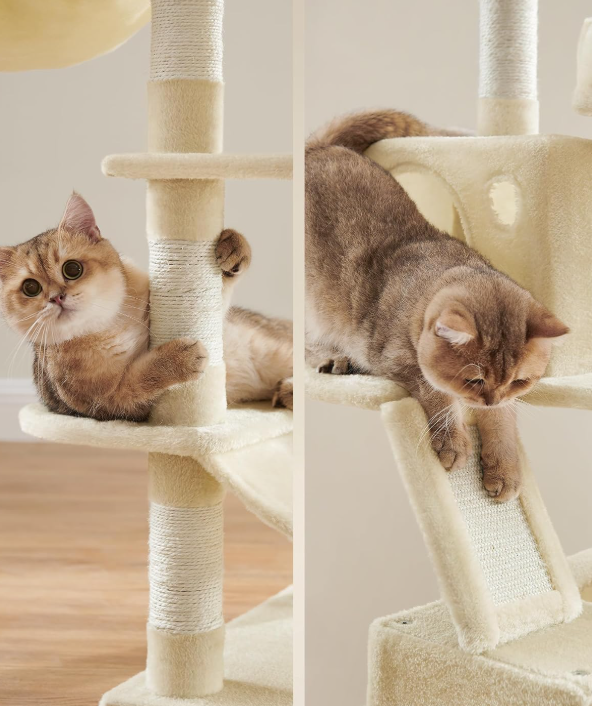 JoyFurnos Arbre à chat XXL 168 cm - Arbre à chat avec 13 poteaux à griffer, 2 niches, un hamac et un panier - Beige
