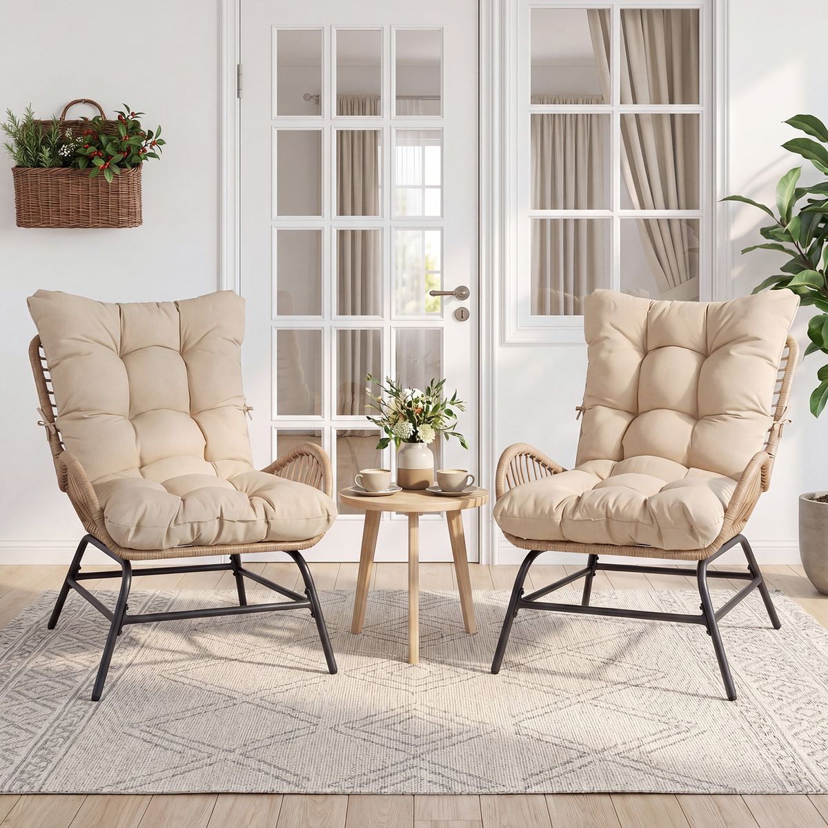 Chaise de jardin Coast Rotan - design ergonomique - avec coussin épais - beige - 1 pièce