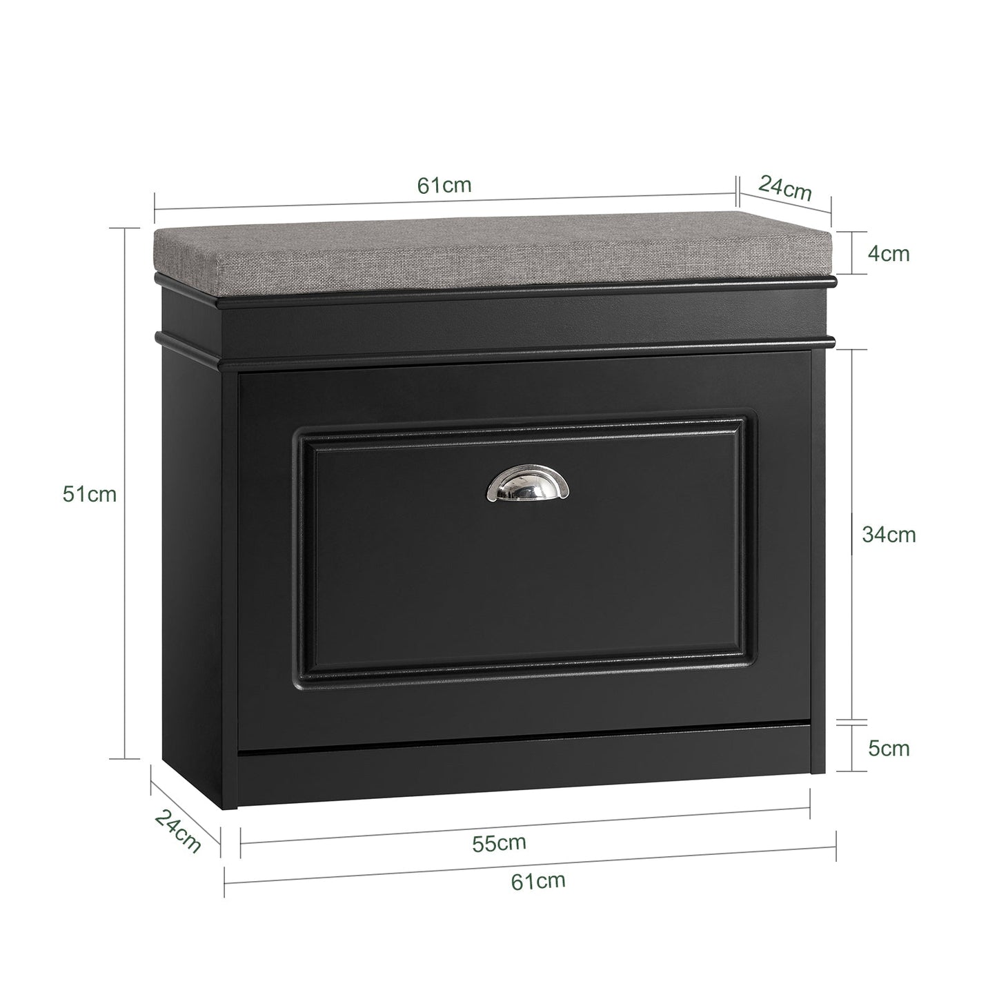 SoBuy Banc à chaussures avec assise rembourrée - 1 abattant - Max. 150 kg -60 x 24 x 51 cm - Noir