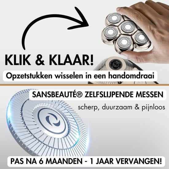 Rasoir électrique 6-en-1 - Sansbeauté - Têtes 7D – Étanche – Écran LED – Accessoires complets – 90 min autonomie