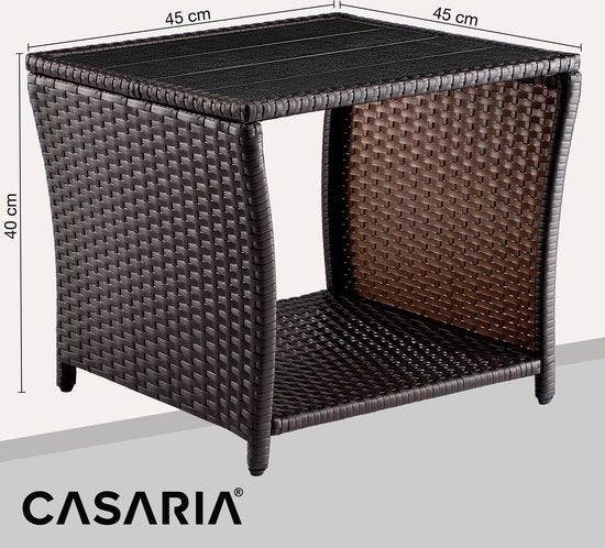 Table d'appoint Casaria Polyrattan - Plateau en WPC 45x45x40cm - Marron