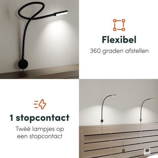 Nolt Lampe de lecture pour le lit - Veilleuse à intensité variable - 2 lampes de lit - Lampe de chambre à coucher - Lampes de lecture tête de lit - Lampe de lecture pour adultes