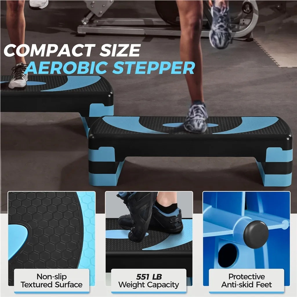 Yaheetech Aerobic Step - Stepboard réglable - Stepper de fitness - 3 hauteurs - Antidérapant - Bleu