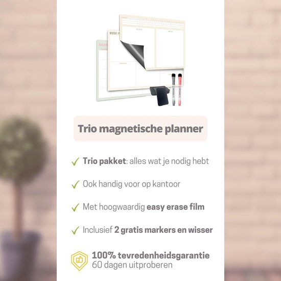 Planning hebdomadaire magnétique + planning mensuel tableau blanc - set trio - planning magnétique - tableau de planning - family planner