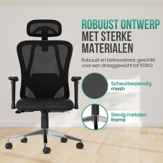Avalo Ergonomic Office Chair With Headrest - NEN1335 - Chaises de bureau pour adultes - Chaise de bureau - 2 jeux de roues anti-rayures pour sols durs et souples inclus
