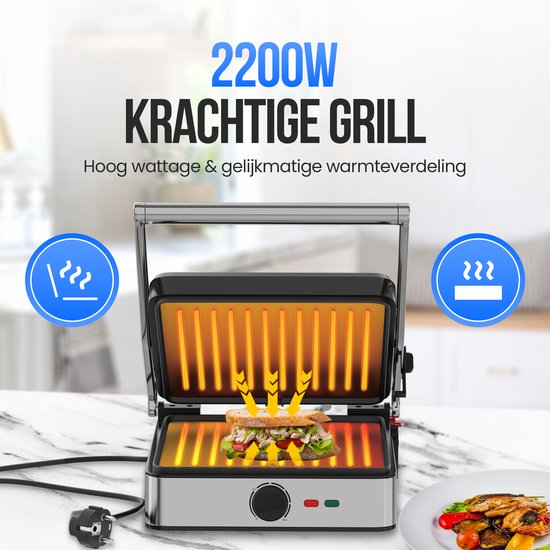 Strex Sandwich Device XL With Temperature Control - Contact Grill Large / Sandwich Iron / Toaster / Grill Device / Panini Grill - PFAS Free - 2200W