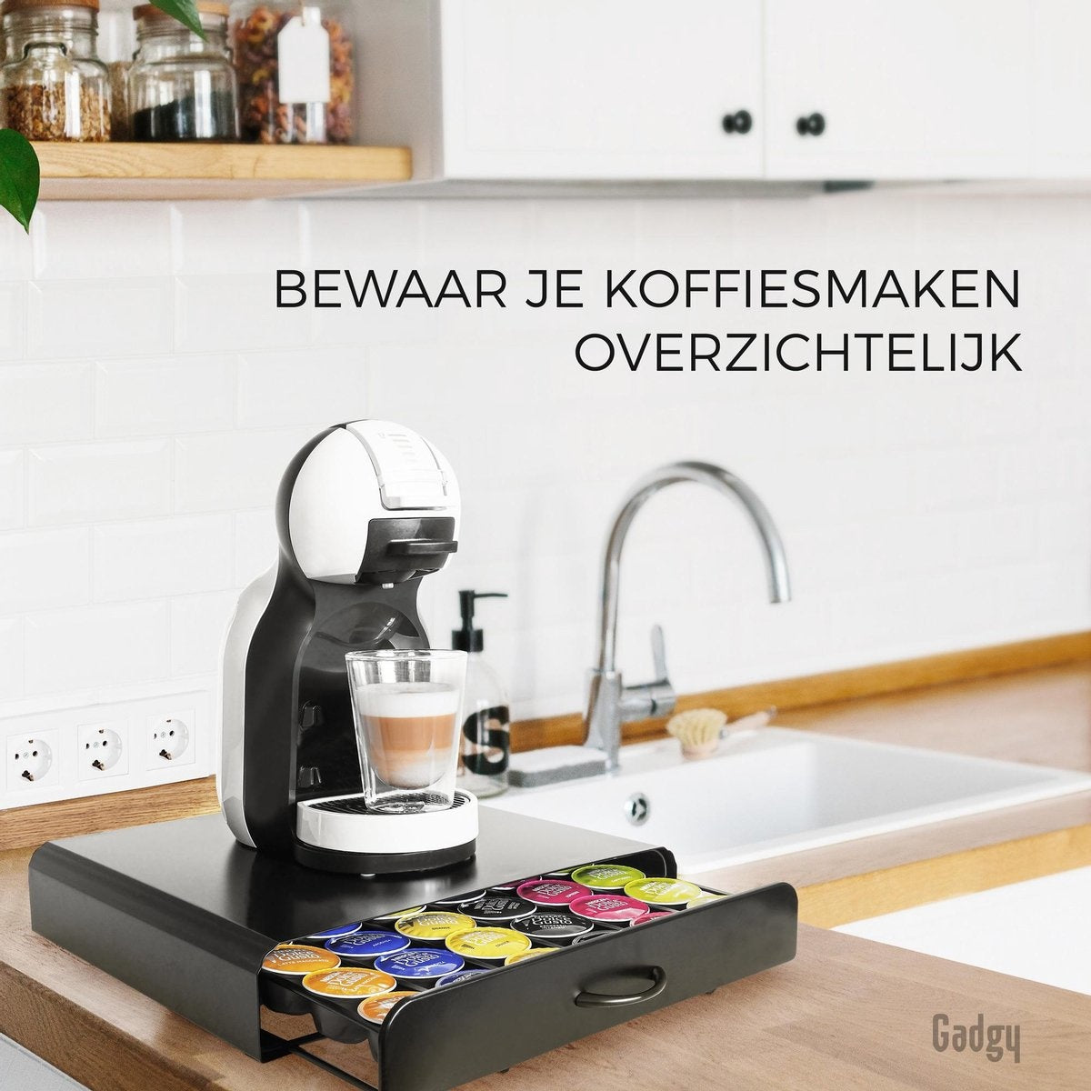 Gadgy Dolce Gusto Capsulehouders - Capsulehouder met lade - Koffie Cuphouder 36 capsules - Padhouder - RVS - Zwart - Vaderdag Cadeau