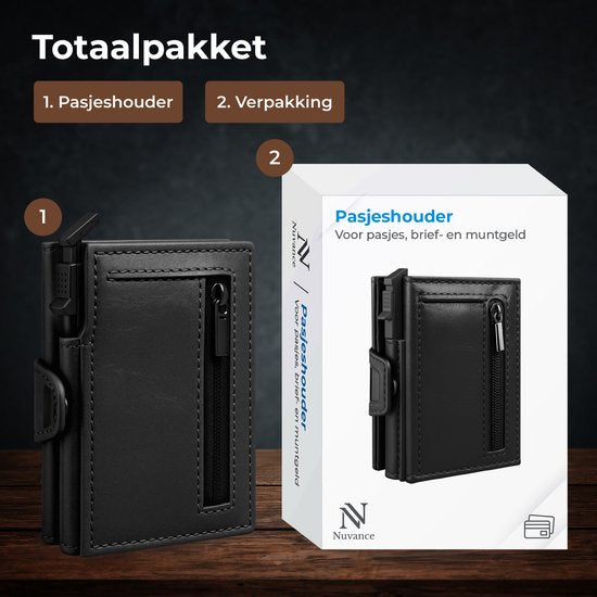 Nuvance Card Holder - Porte-cartes extensible avec protection RFID - 10 cartes - Porte-cartes hommes et femmes - Noir