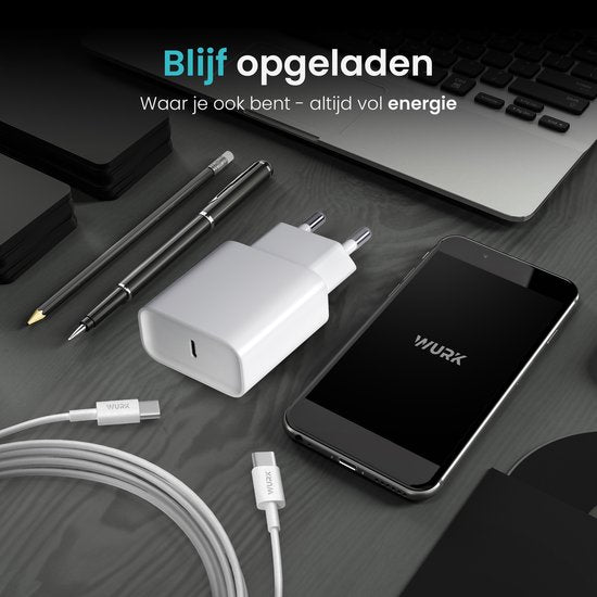 Wurk Fast Charger Suitable for Apple iPhone, iPad & Airpods - 20W Charger - 1 Meter USB C to Lightning Cable - Charger Suitable for 14/13/12/11/Xr/Xs/Xs Max/8/8 Plus/ Pro