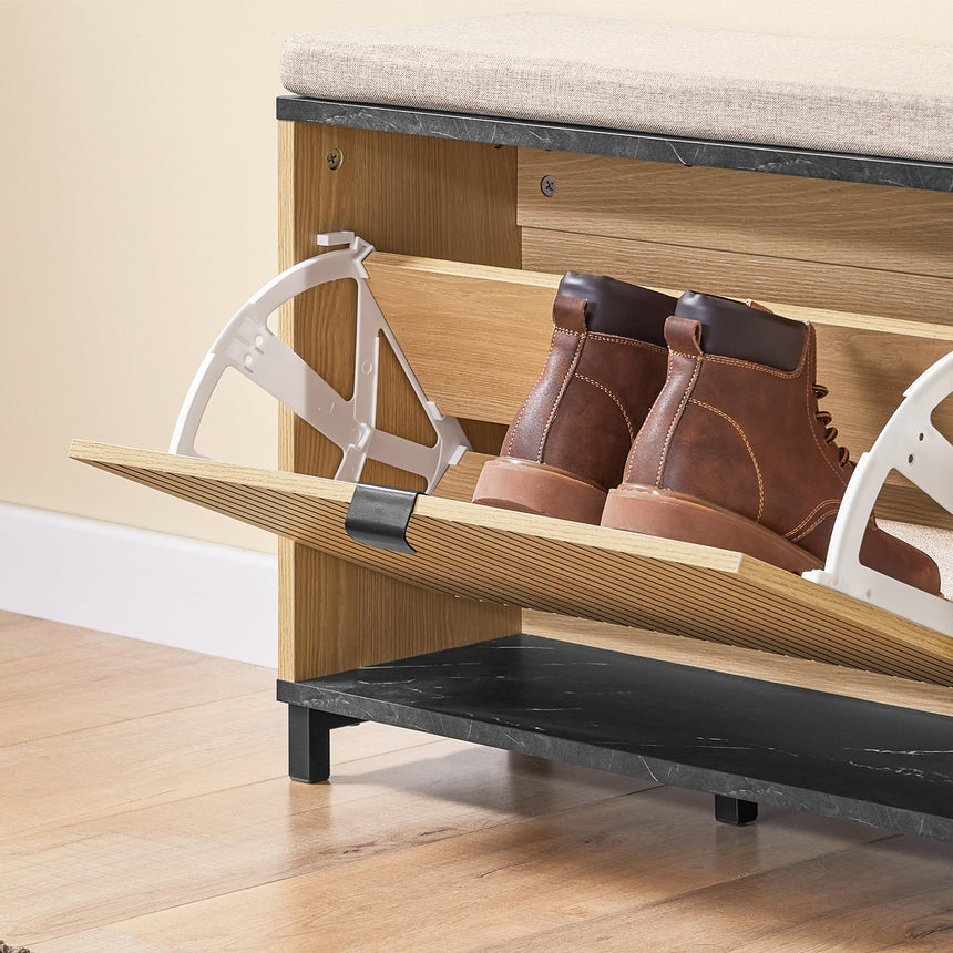 SoBuy FSR201-N Banc à chaussures, entrée, avec siège rembourré, confortable, pliable, noir et bois clair, supporte 113 kg, 60 x 24 x 50 cm