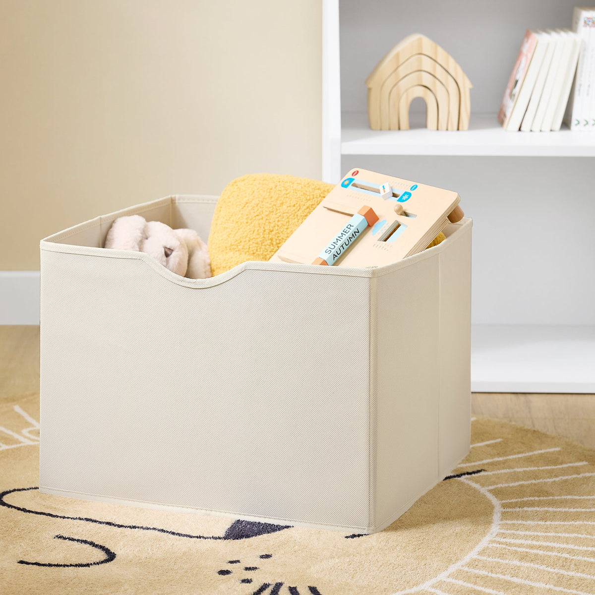 SoBuy KMB119-W Bibliothèque Montessori pour enfants 3 niveaux avec rangement et paniers en tissu, blanc, 80 x 40 x 80 cm