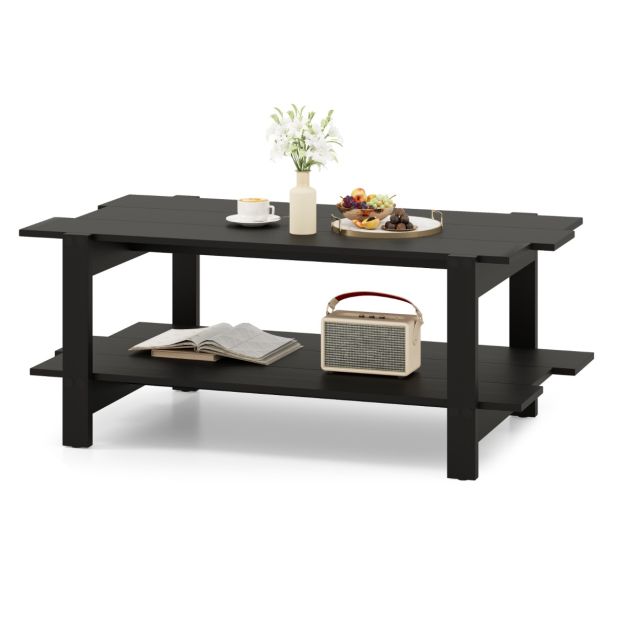 Table basse Coast 2 couches avec étagère de rangement - 115 x 59 x 46 cm - Noir
